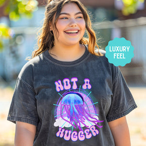 Not A Hugger Retro Bootleg Rap Tee Jellyfish Band Shirt, Fun Ocean Conservation Vintage 90s Tee, Gift For Wife or Girlfriend - T - Shirt - Chromatic Safari - Pepper - S