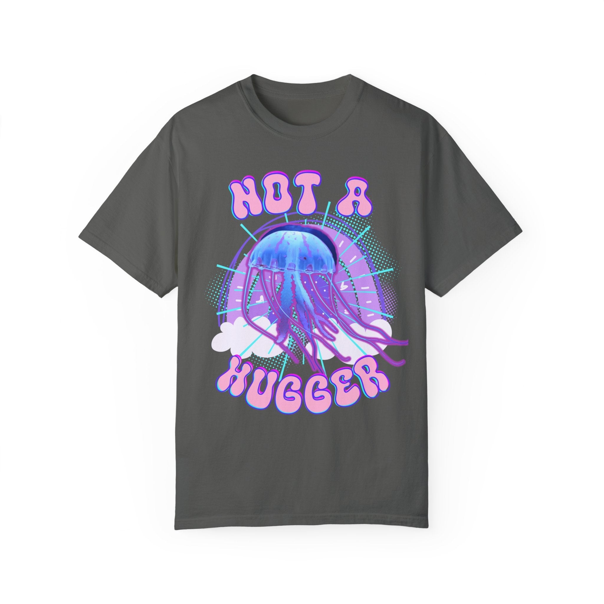 Not A Hugger Retro Bootleg Rap Tee Jellyfish Band Shirt, Fun Ocean Conservation Vintage 90s Tee, Gift For Wife or Girlfriend - T - Shirt - Chromatic Safari - Pepper - S