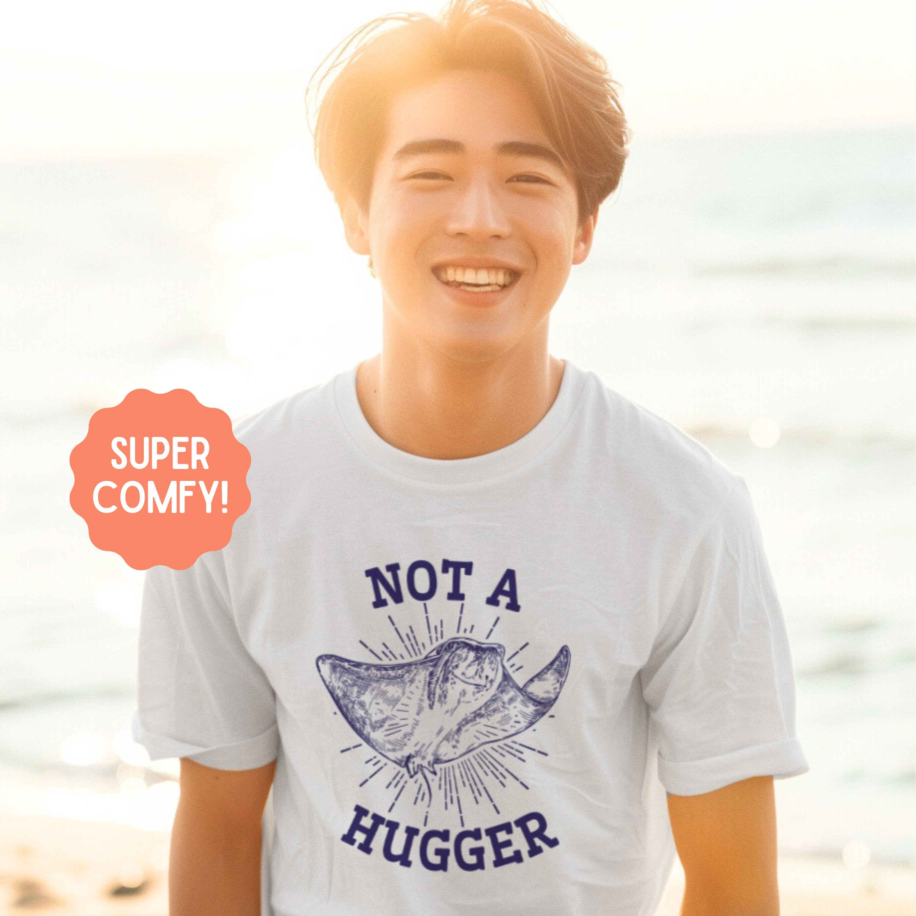 Not A Hugger Stingray Shirt, Fun Ocean Conservation Vintage 90s Tee, Gift For Surfers or Divers - T - Shirt - Chromatic Safari - White - S