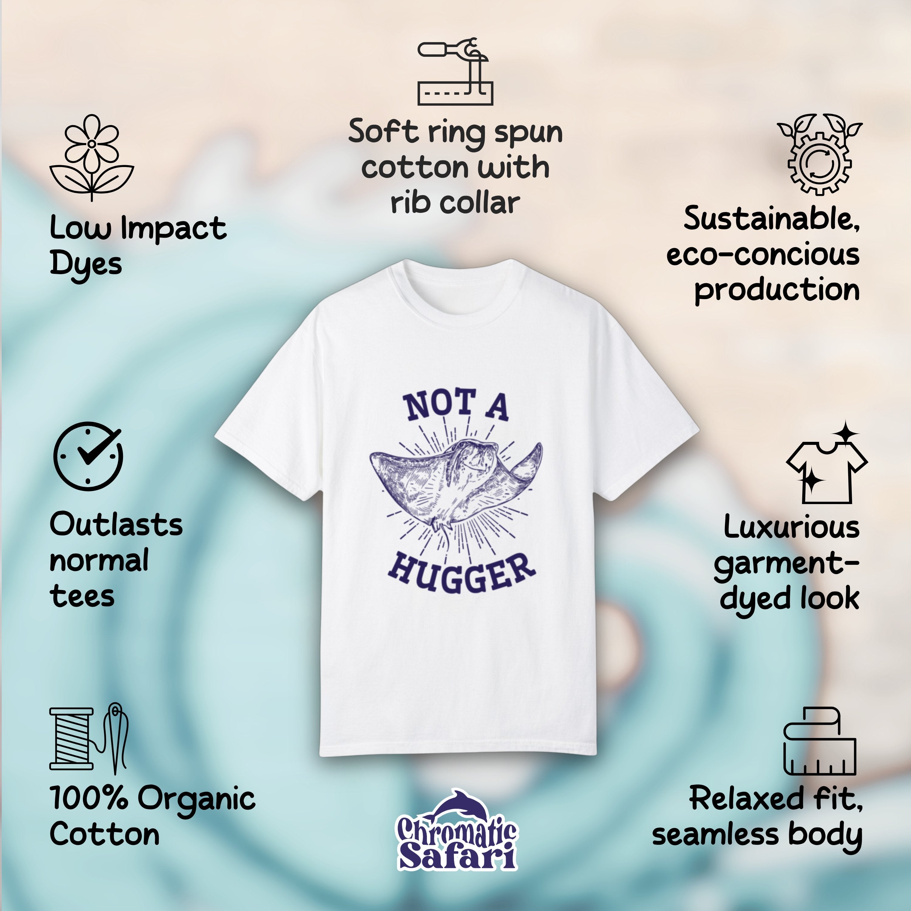Not A Hugger Stingray Shirt, Fun Ocean Conservation Vintage 90s Tee, Gift For Surfers or Divers - T - Shirt - Chromatic Safari - White - S