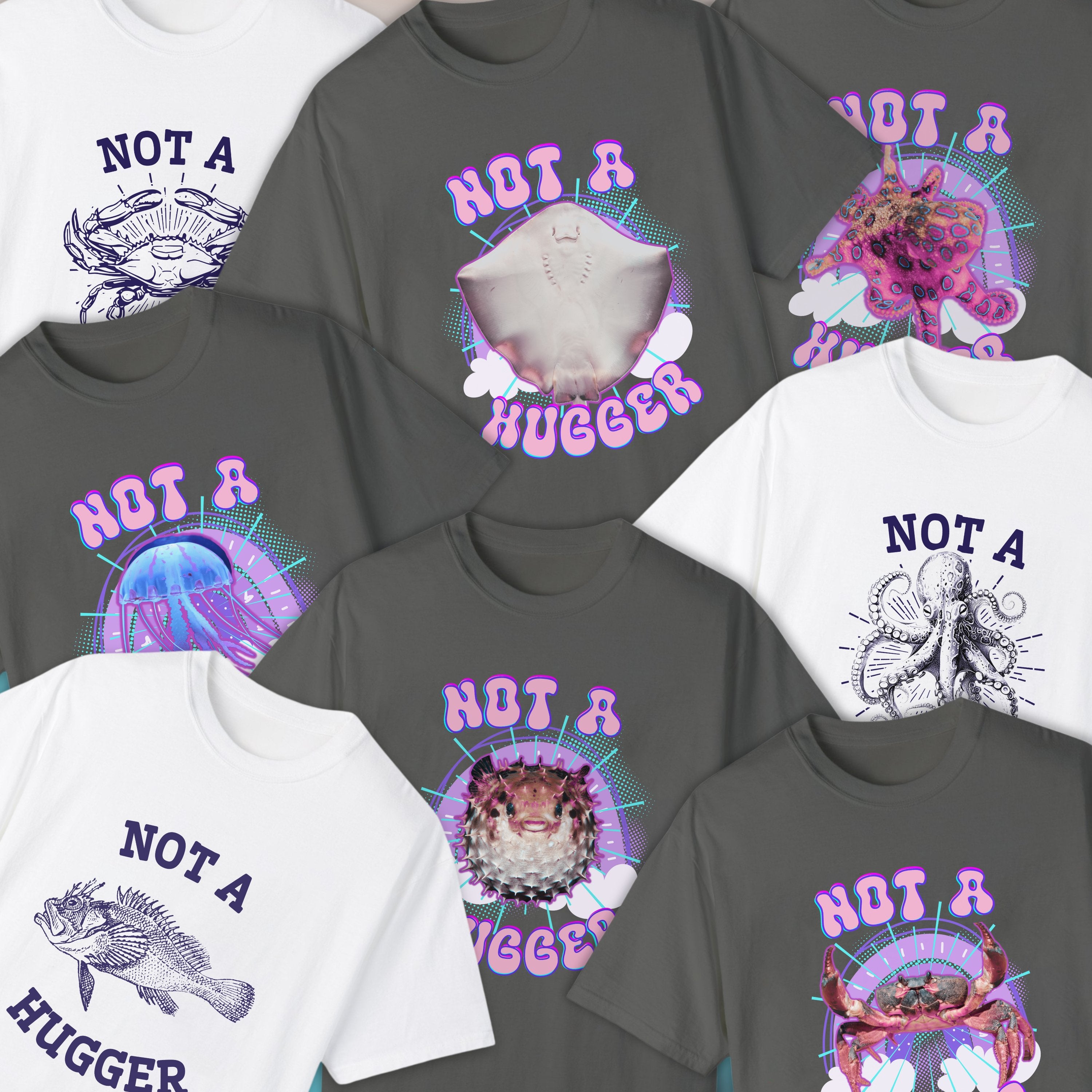 Not A Hugger Stingray Shirt, Fun Ocean Conservation Vintage 90s Tee, Gift For Surfers or Divers - T - Shirt - Chromatic Safari - White - S