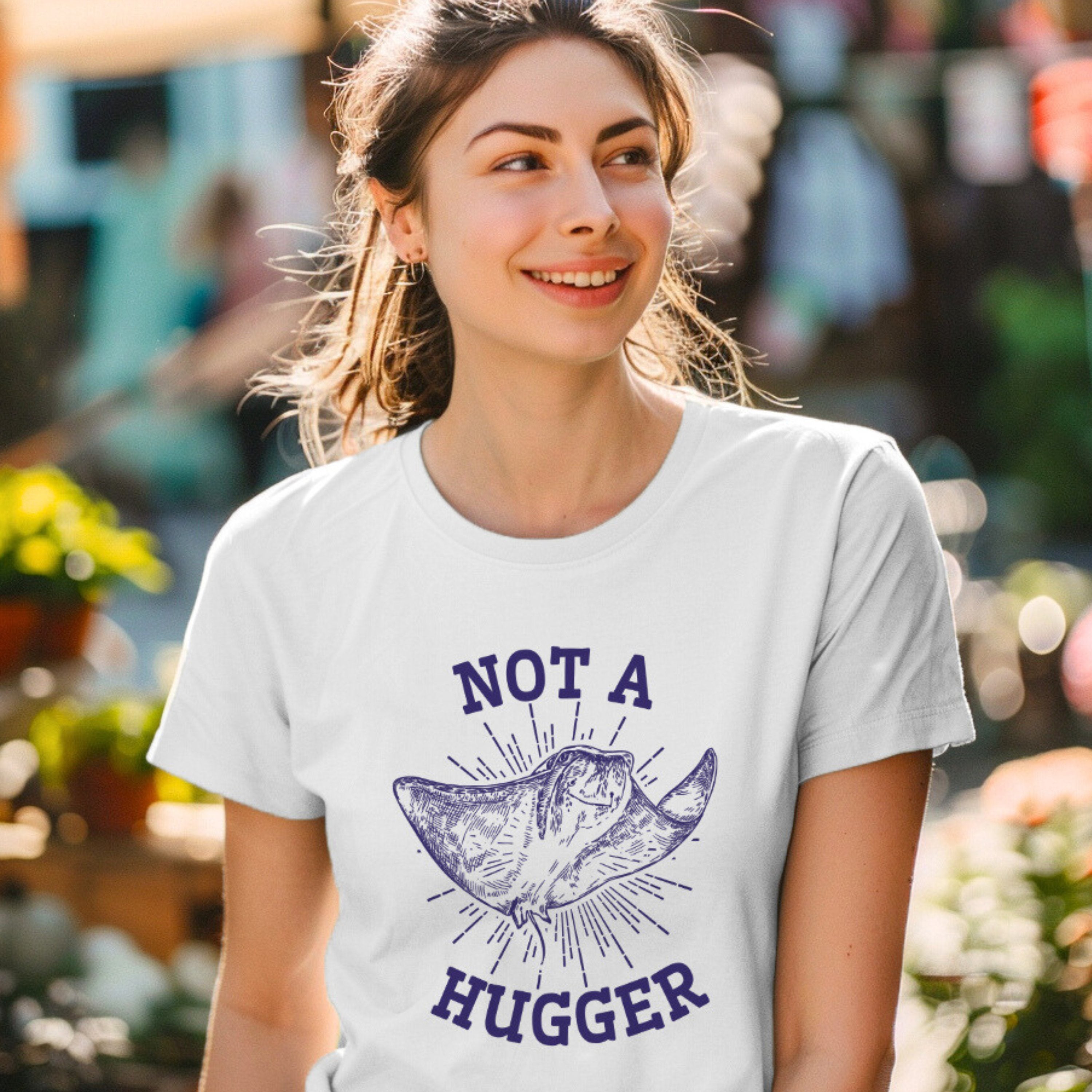 Not A Hugger Stingray Shirt, Fun Ocean Conservation Vintage 90s Tee, Gift For Surfers or Divers - T - Shirt - Chromatic Safari - White - S