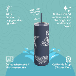 Ocean Conservation 20oz Tumbler with Straw, Unique Starfish, Manta Ray & Blue Whale Design - Eco-Friendly, Reusable, Gift for Surfer - Mug - Chromatic Safari - Indigo - 20oz