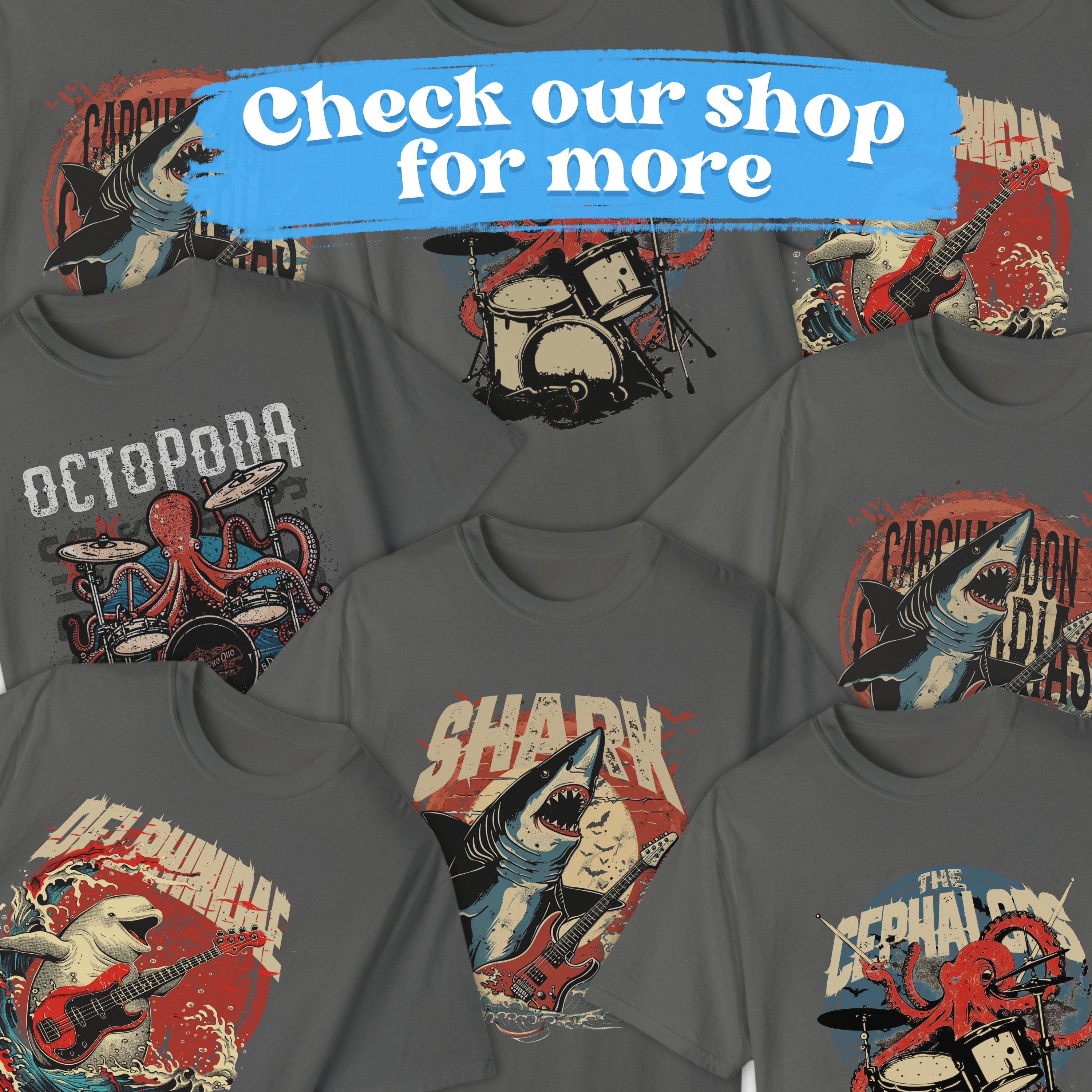 Octopoda Drummer Octopus Band Shirt, Marine Biology Fun Bootleg Shirt, Gift for Music Lover - T - Shirt - Chromatic Safari - Pepper - S