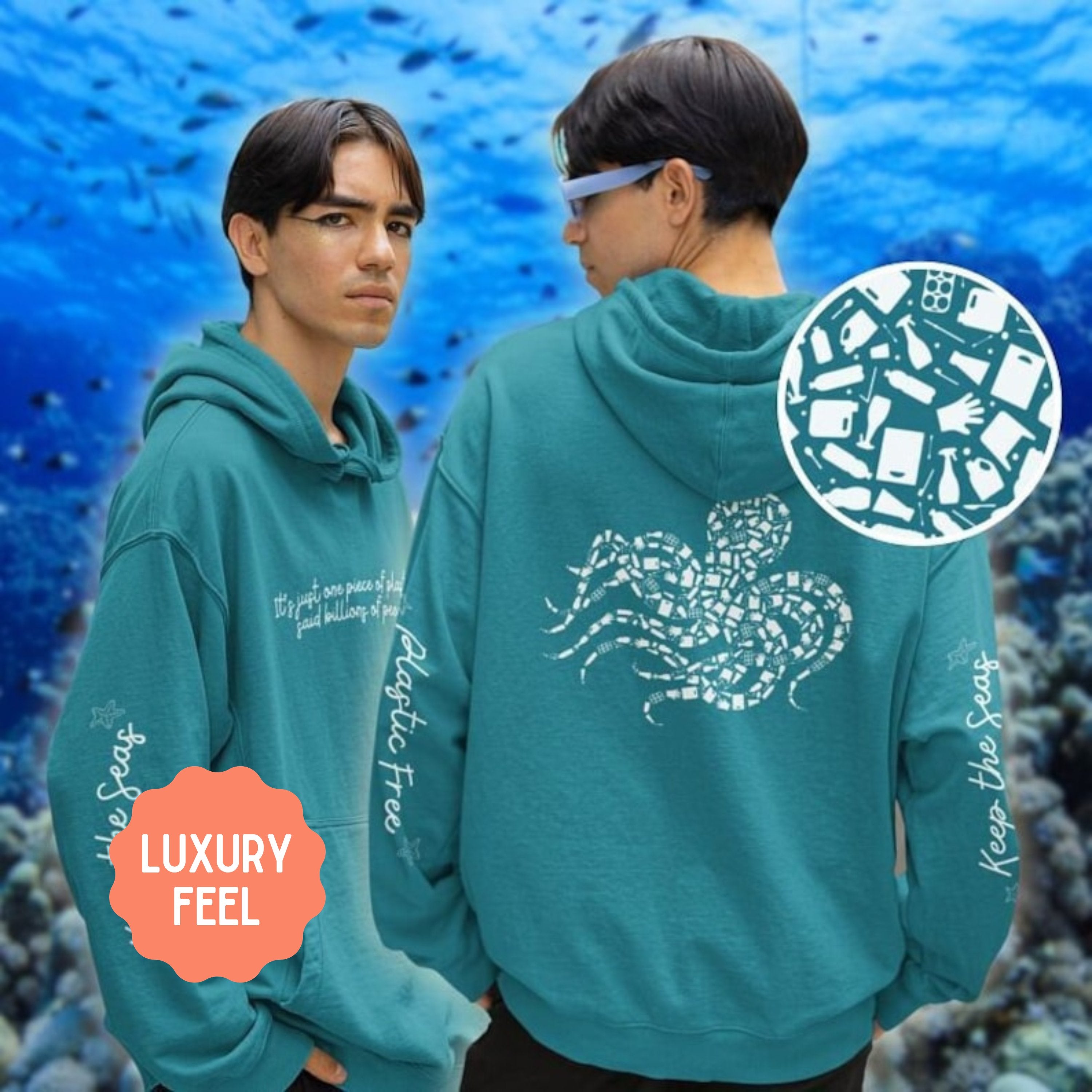 Octopus Design Hoodie: Eco-Friendly, Artistic Sweatshirt for Marine Life Enthusiasts, Perfect for Ocean Conservation Supporters - Chromatic Safari - Navy - S