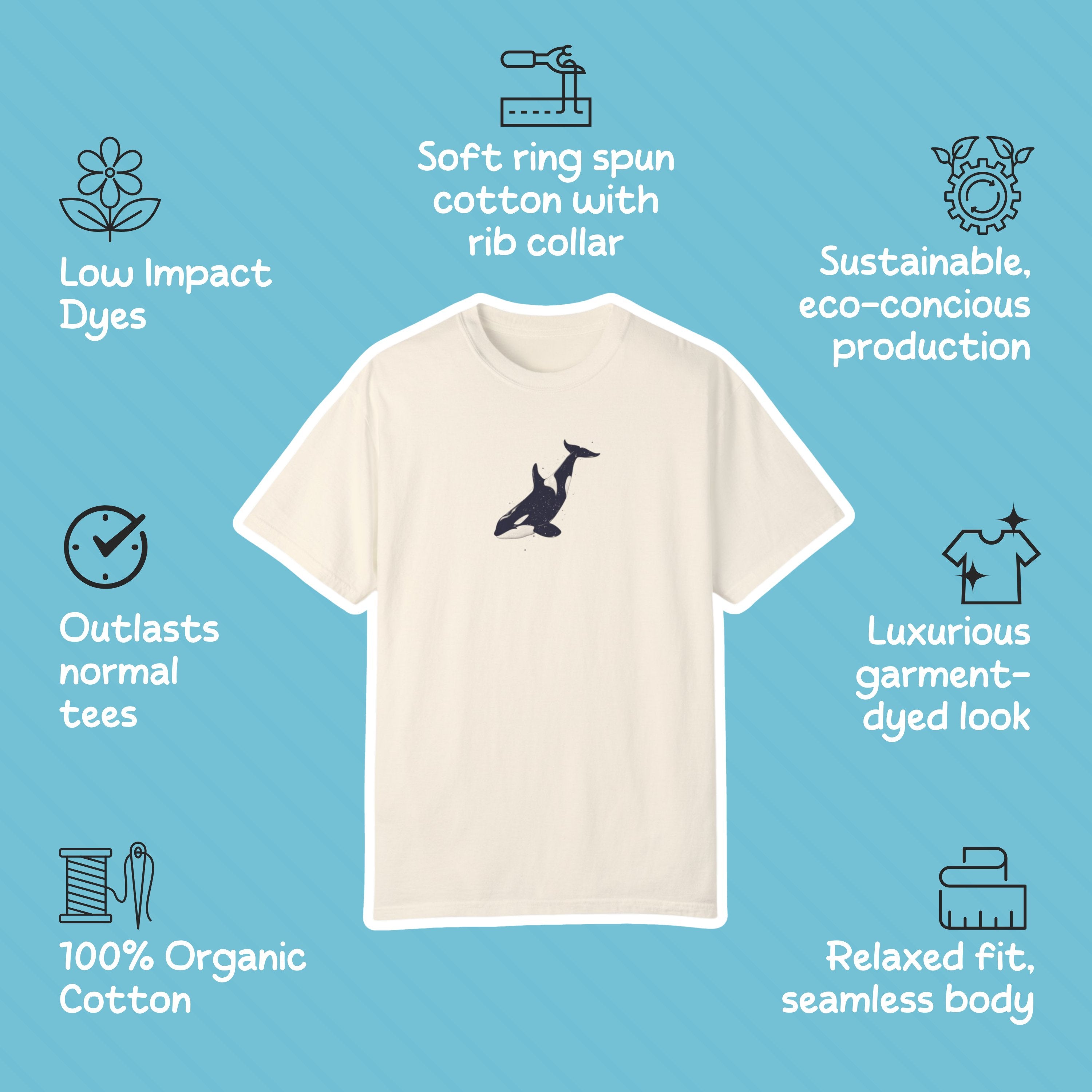 Orca Killer Whale Shirt Vintage Comfort Color Tee Environmentalist Ocean Conservation Marine Biology Gift, Diver Surfer Whale Watcher Gifts - T-Shirt - Chromatic Safari - Chalky Mint - S