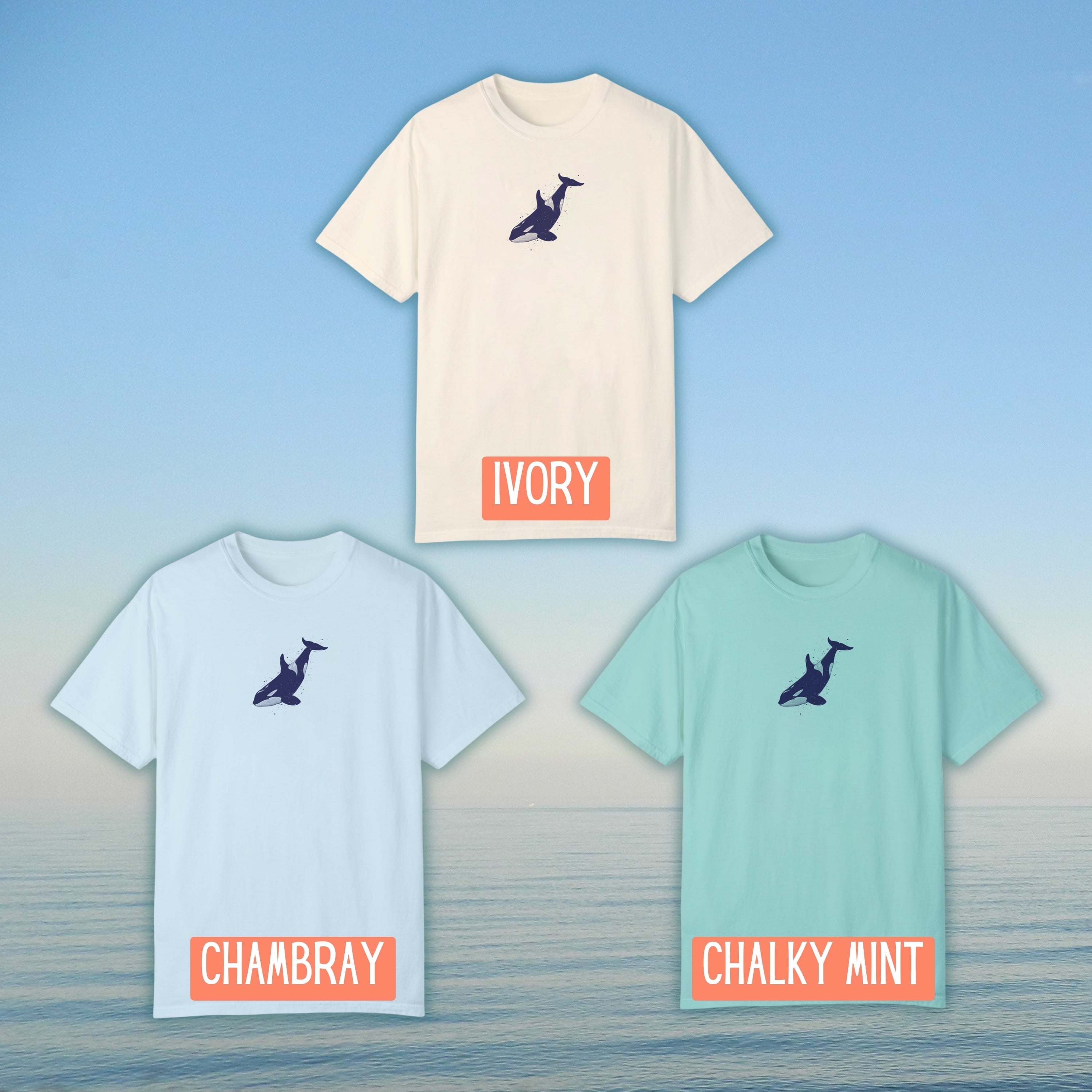 Orca Killer Whale Shirt Vintage Comfort Color Tee Environmentalist Ocean Conservation Marine Biology Gift, Diver Surfer Whale Watcher Gifts - T-Shirt - Chromatic Safari - Chambray - S