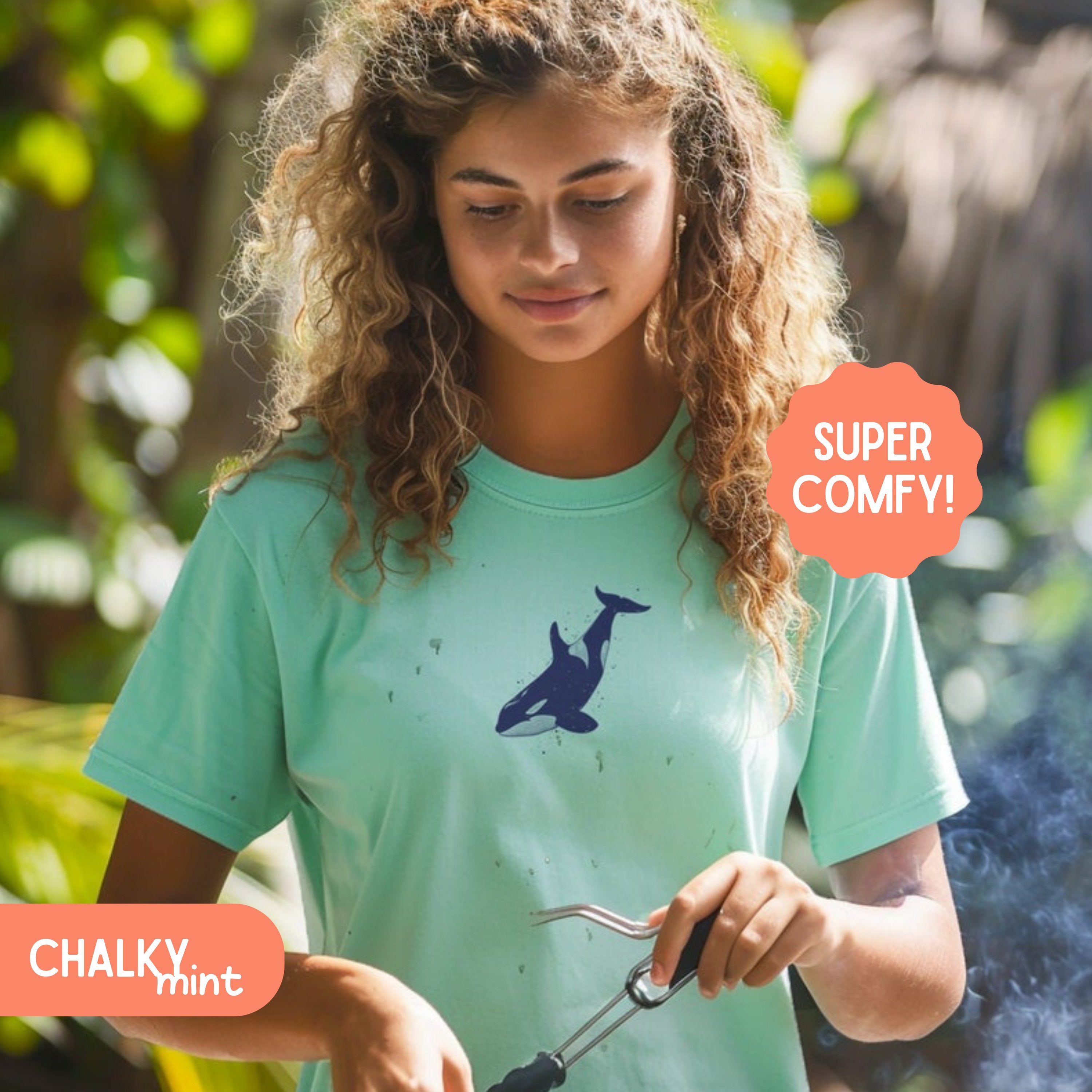 Orca Killer Whale Shirt Vintage Comfort Color Tee Environmentalist Ocean Conservation Marine Biology Gift, Diver Surfer Whale Watcher Gifts - T-Shirt - Chromatic Safari - Chalky Mint - S