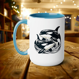 Orca Whale Mug Couple Gift, Ocean Conservation 15 oz Ceramic Coffee Cup, Orca Killer Whale Lovers Scuba Diver Gift - Mug - Chromatic Safari - 15oz - Light Blue