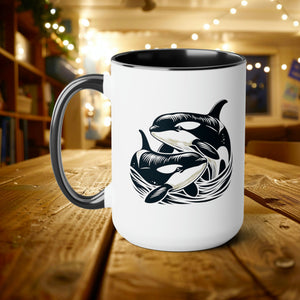 Orca Whale Mug Couple Gift, Ocean Conservation 15 oz Ceramic Coffee Cup, Orca Killer Whale Lovers Scuba Diver Gift - Mug - Chromatic Safari - 15oz - Black