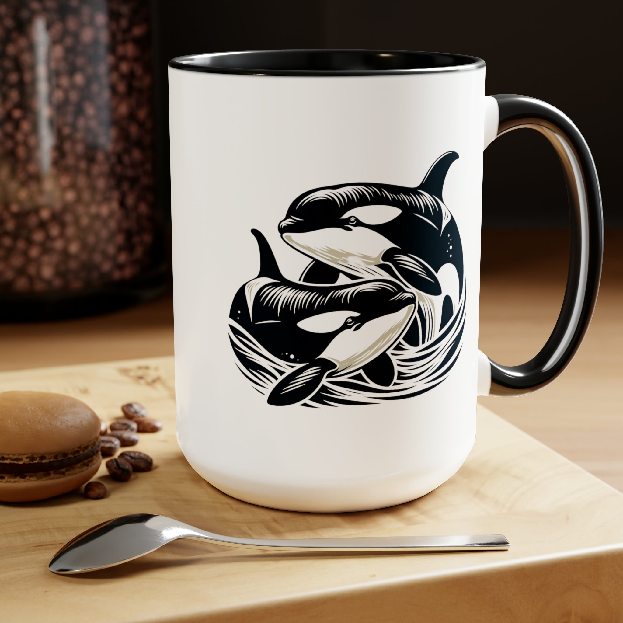 Orca Whale Mug Couple Gift, Ocean Conservation 15 oz Ceramic Coffee Cup, Orca Killer Whale Lovers Scuba Diver Gift - Mug - Chromatic Safari - 15oz - Light Blue