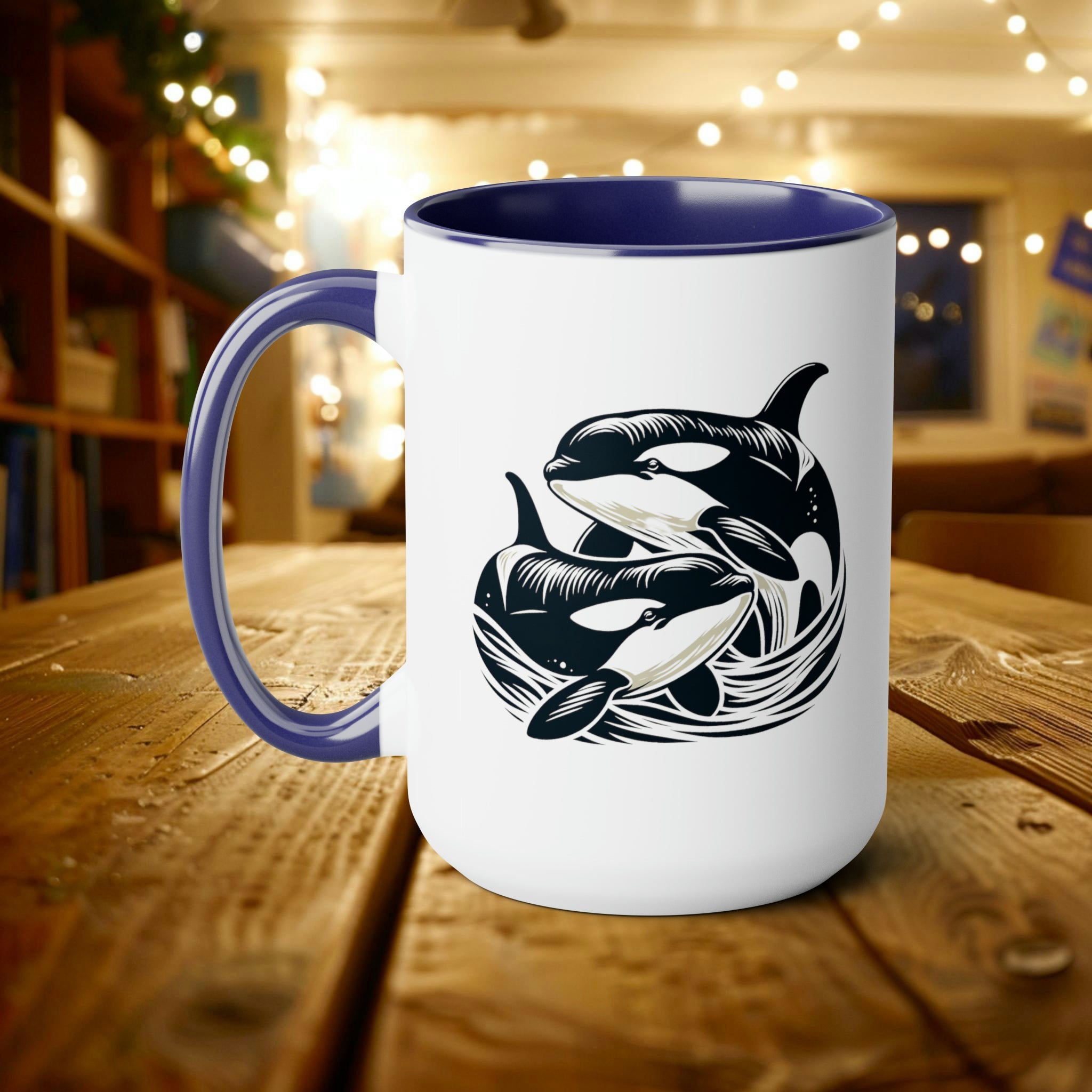 Orca Whale Mug Couple Gift, Ocean Conservation 15 oz Ceramic Coffee Cup, Orca Killer Whale Lovers Scuba Diver Gift - Mug - Chromatic Safari - 15oz - Blue