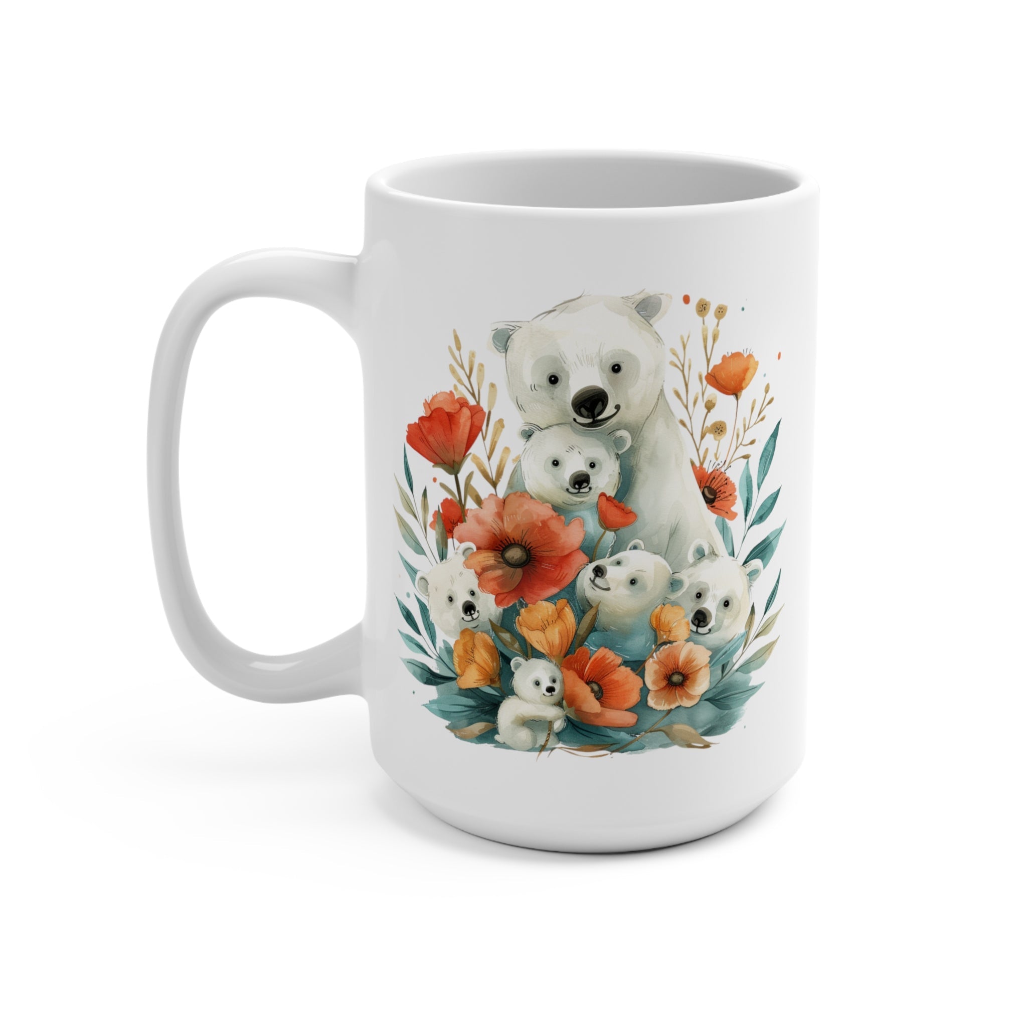 Polar Bear Mothers Day Mug, Floral Mum Coffee Cup, Gift For Grammy Mom - Mug - Chromatic Safari - 15oz -