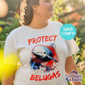 Protect Beluga Whale Awareness Shirt, Sealife Ocean Conservation Marine Biology Gift, For Locals and Conservationist - T-Shirt - Chromatic Safari - White - S