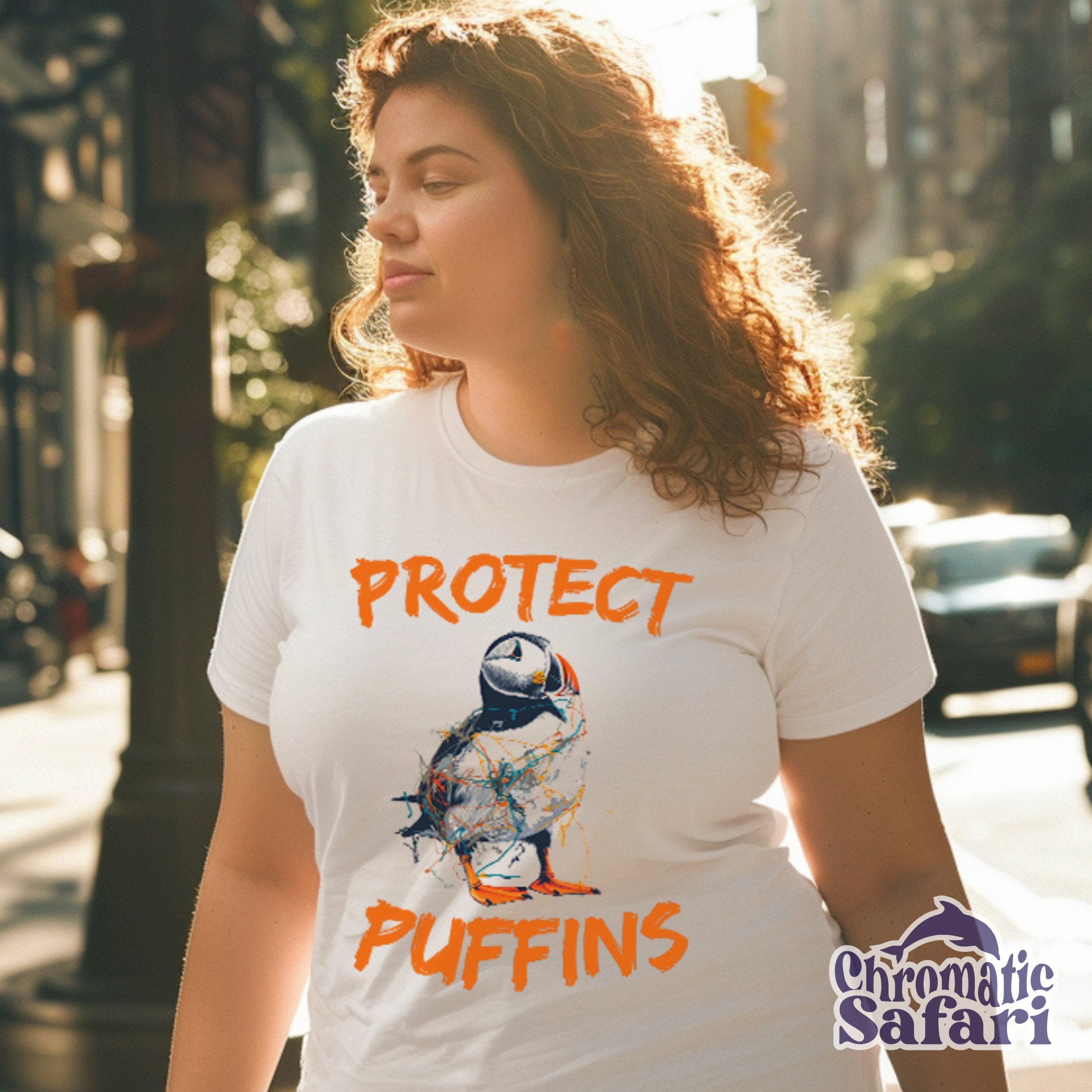 Protect Iceland Puffins Street Art Awareness Shirt, Sealife Ocean Conservation Marine Biology Gift, For Birdwatcher or Conservationist - T - Shirt - Chromatic Safari - White - S