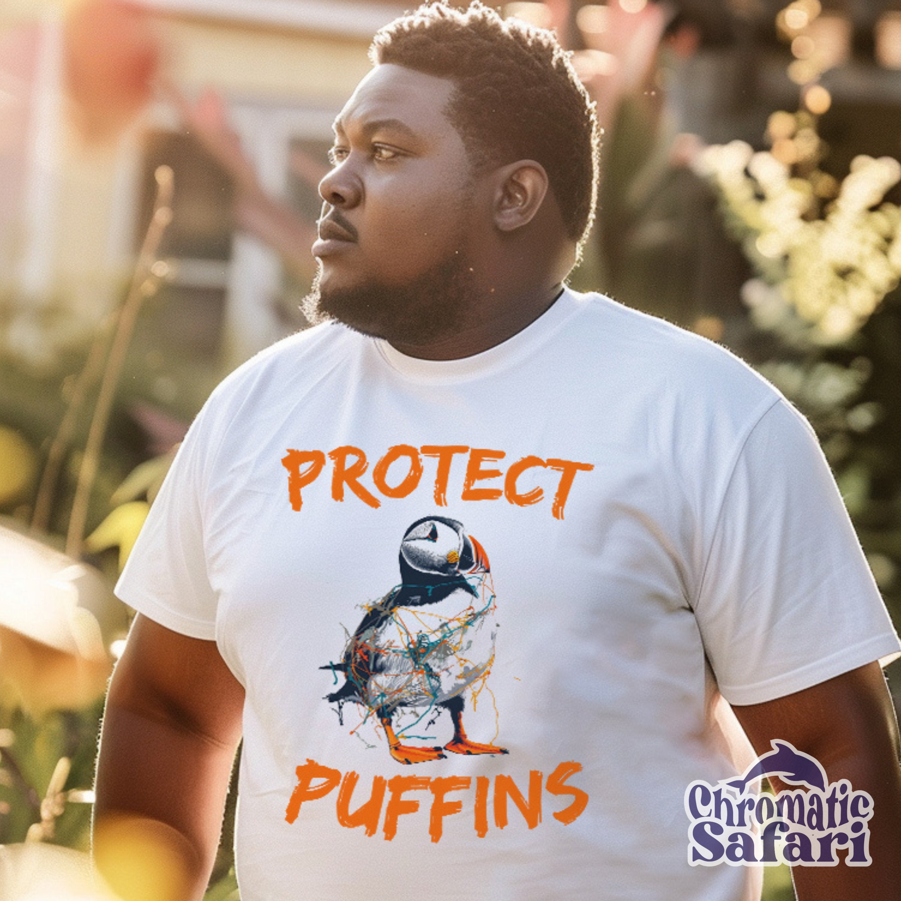 Protect Iceland Puffins Street Art Awareness Shirt, Sealife Ocean Conservation Marine Biology Gift, For Birdwatcher or Conservationist - T - Shirt - Chromatic Safari - White - S