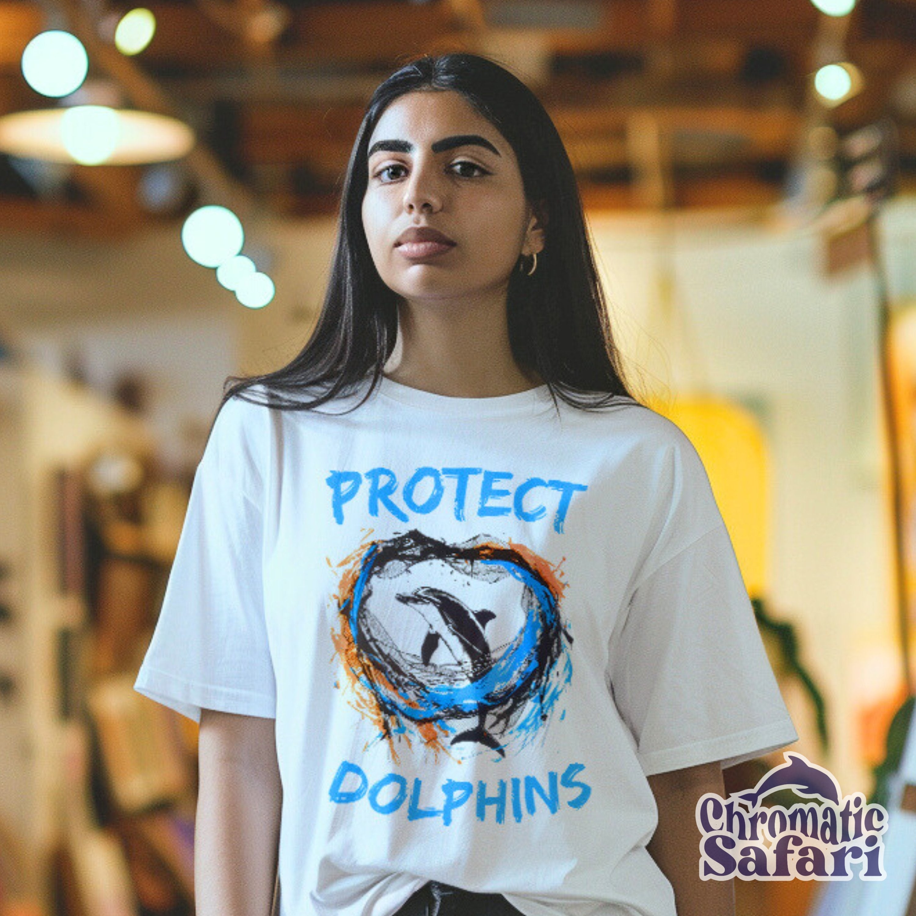 Protect Ocean Dolphin Shirt, Sealife Ocean Conservation Marine Biology Gift, For Locals Volunteers or Conservationist Gift - T - Shirt - Chromatic Safari - White - S