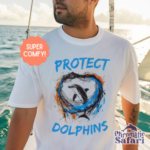 Protect Ocean Dolphin Shirt, Sealife Ocean Conservation Marine Biology Gift, For Locals Volunteers or Conservationist Gift - T - Shirt - Chromatic Safari - White - S