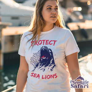 Protect Sea Lions Respect Local Shirt, Sealife Ocean Conservation Marine Biology Gift, For Volunteers or Marine Biologist Gift - T - Shirt - Chromatic Safari - White - S