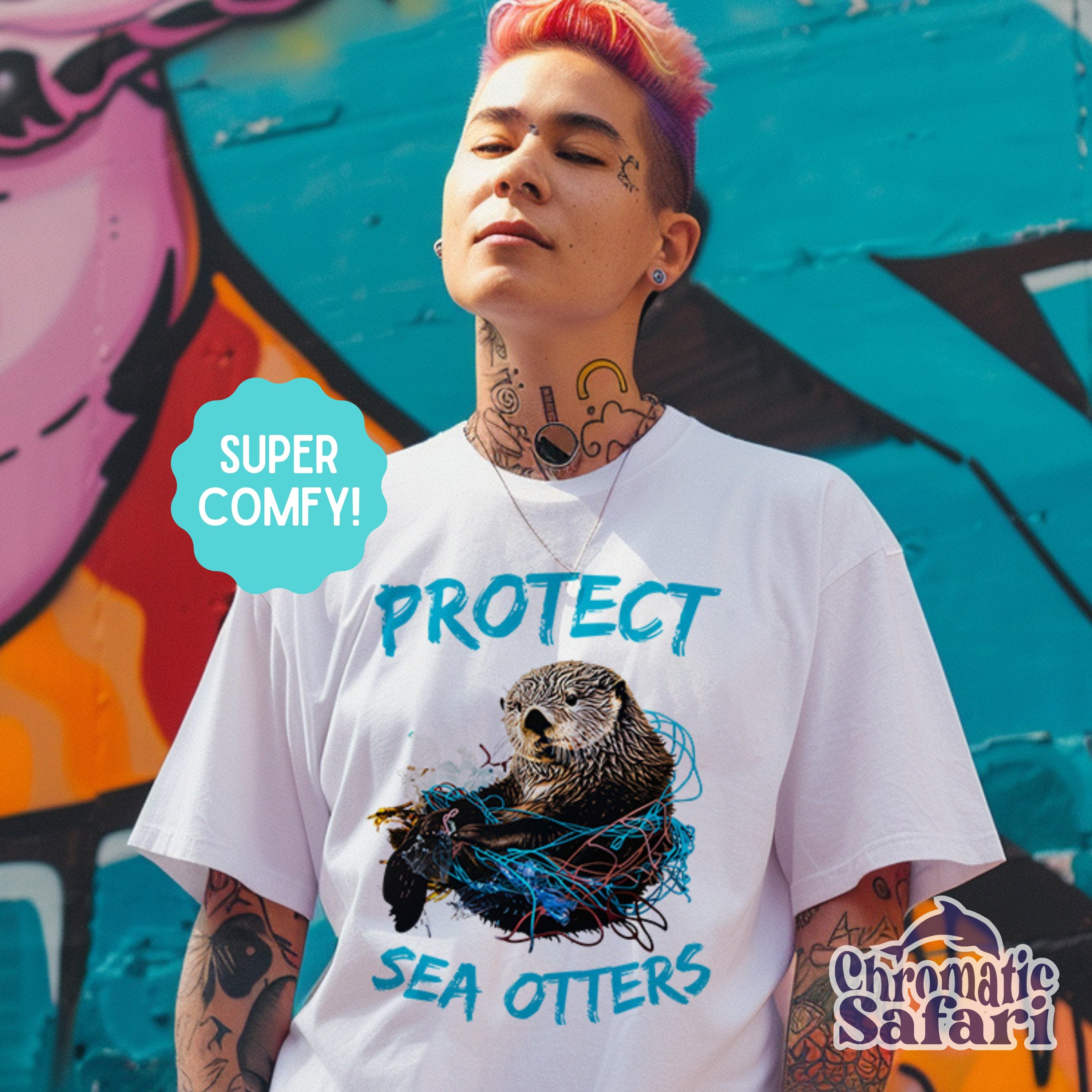 Protect Sea Otter Save The Ocean Shirt, Sealife Ocean Conservation Marine Biology Gift, For Boaters or Locals - T - Shirt - Chromatic Safari - White - S