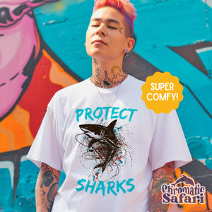 Protect Shark Awareness Shirt, Sealife Ocean Conservation Marine Biology Gift, For Locals and Biologist Gift - T - Shirt - Chromatic Safari - White - S