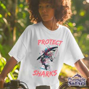 Protect Shark Street Art Awareness Shirt, Sealife Ocean Conservation Marine Biology Gift, For Locals Surfer - T - Shirt - Chromatic Safari - White - S