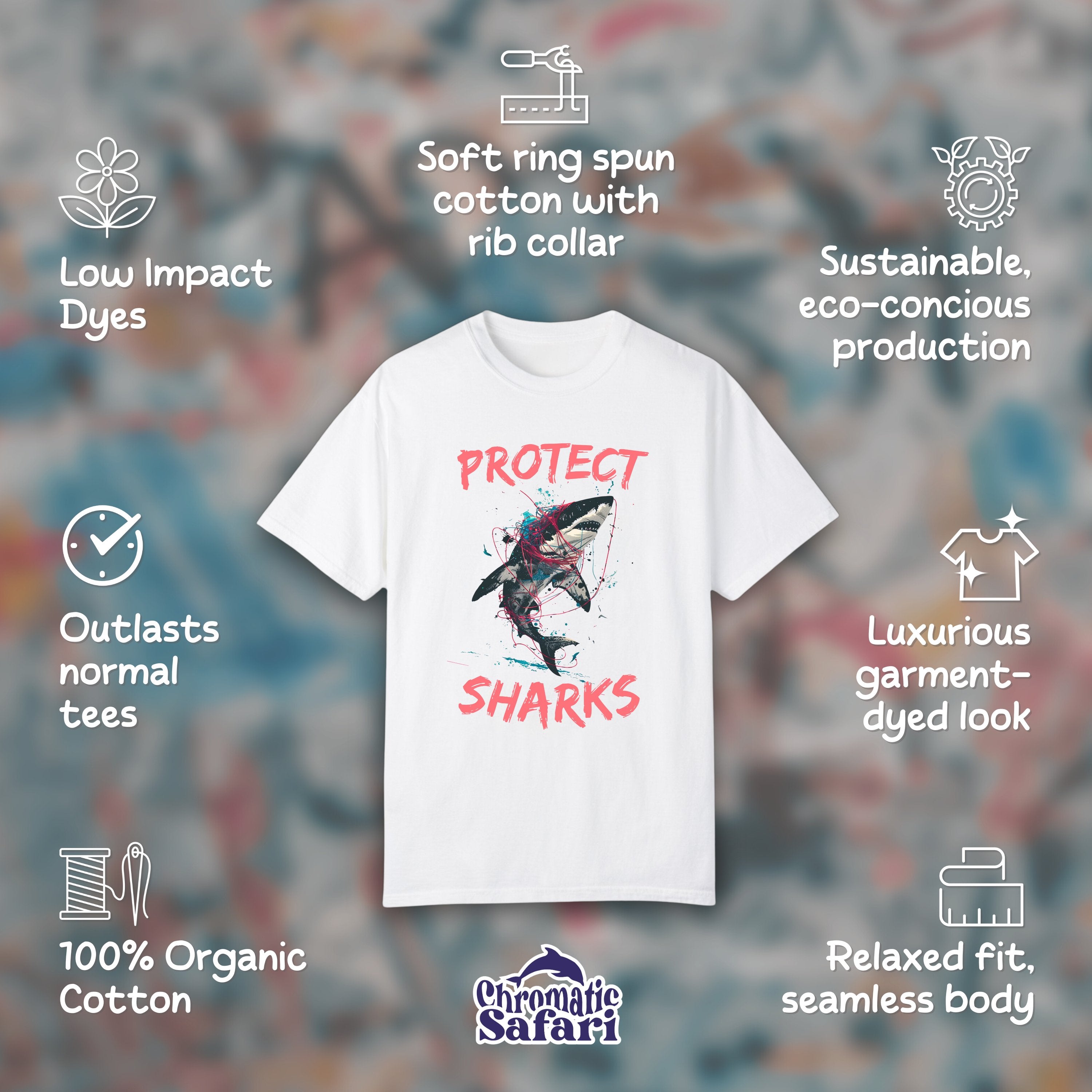 Protect Shark Street Art Awareness Shirt, Sealife Ocean Conservation Marine Biology Gift, For Locals Surfer - T - Shirt - Chromatic Safari - White - S