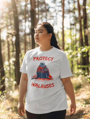 Protect Walruses Ocean Awareness Walrus Shirt, Sealife Ocean Conservation Marine Biology Gift, For Locals and Volunteers - T-Shirt - Chromatic Safari - White - S