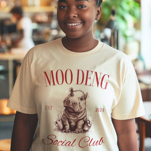 Pygmy Hippo Cute Moo Deng Shirt, Animal Lover Social Club EST 2024, Hippopotamus Gift For Her - T-Shirt - Chromatic Safari - Ivory - S