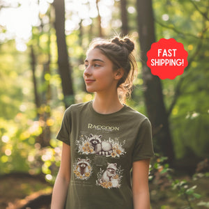 Raccoon Trash Panda Anatomy The Raccoon Opossum Shirt, Funny Animals Opossum Vintage Raccoon Tshirt, Gift For Her or Him, Possum Raccoon Lover - T-Shirt - Chromatic Safari - Moss - S