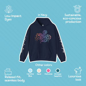 Rainbow Octopus Hoodie: Eco-Friendly, Artistic Sweatshirt for Marine Life Enthusiasts, Perfect for Ocean Conservation Supporters - Chromatic Safari - Navy - S