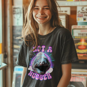 Retro Bootleg Rap Tee Not A Hugger Electric Eel Band Shirt, Fun Ocean Conservation Vintage 90s Tee, Gift For Her or for Coworker - T - Shirt - Chromatic Safari - Pepper - S