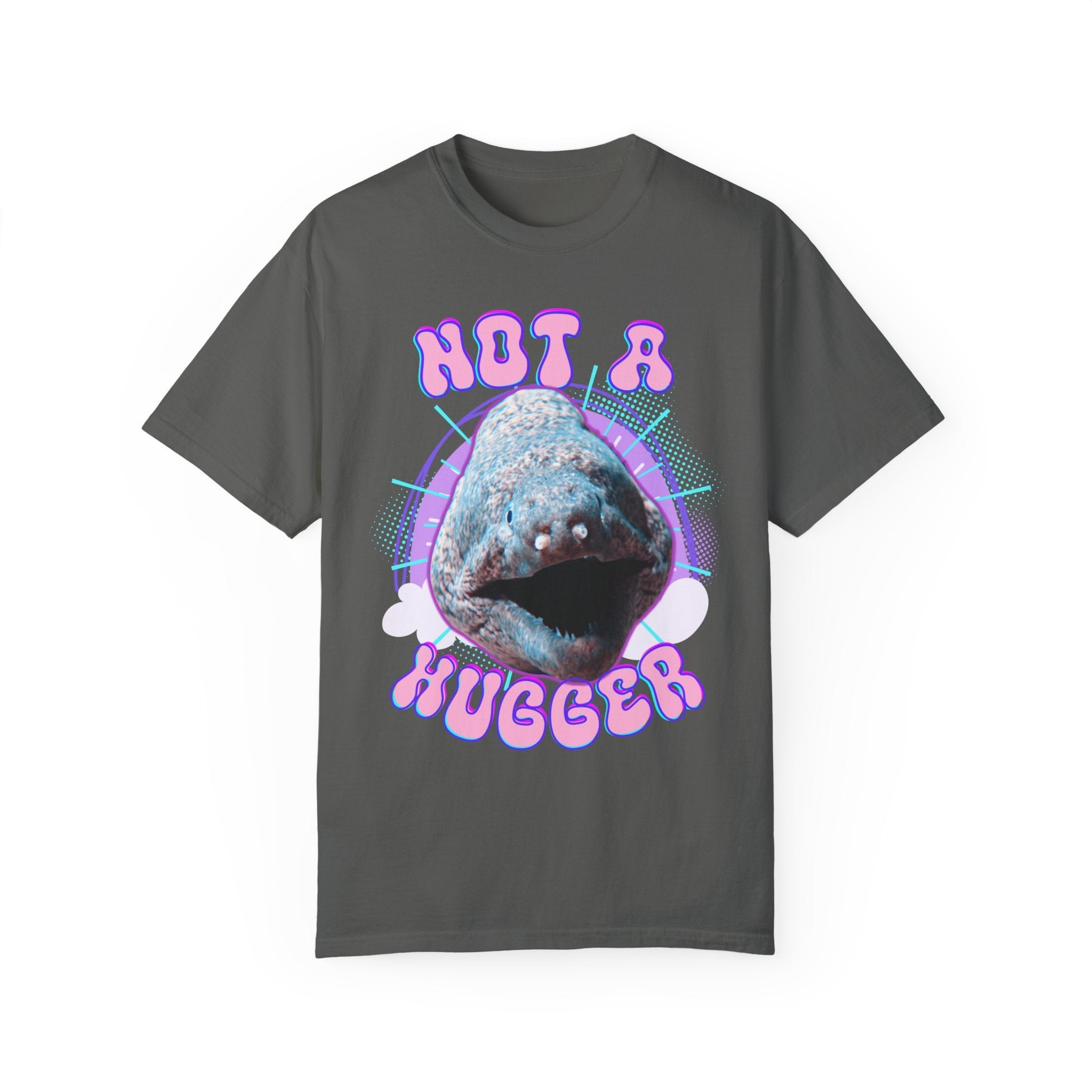 Retro Bootleg Rap Tee Not A Hugger Electric Eel Band Shirt, Fun Ocean Conservation Vintage 90s Tee, Gift For Her or for Coworker - T - Shirt - Chromatic Safari - Pepper - S