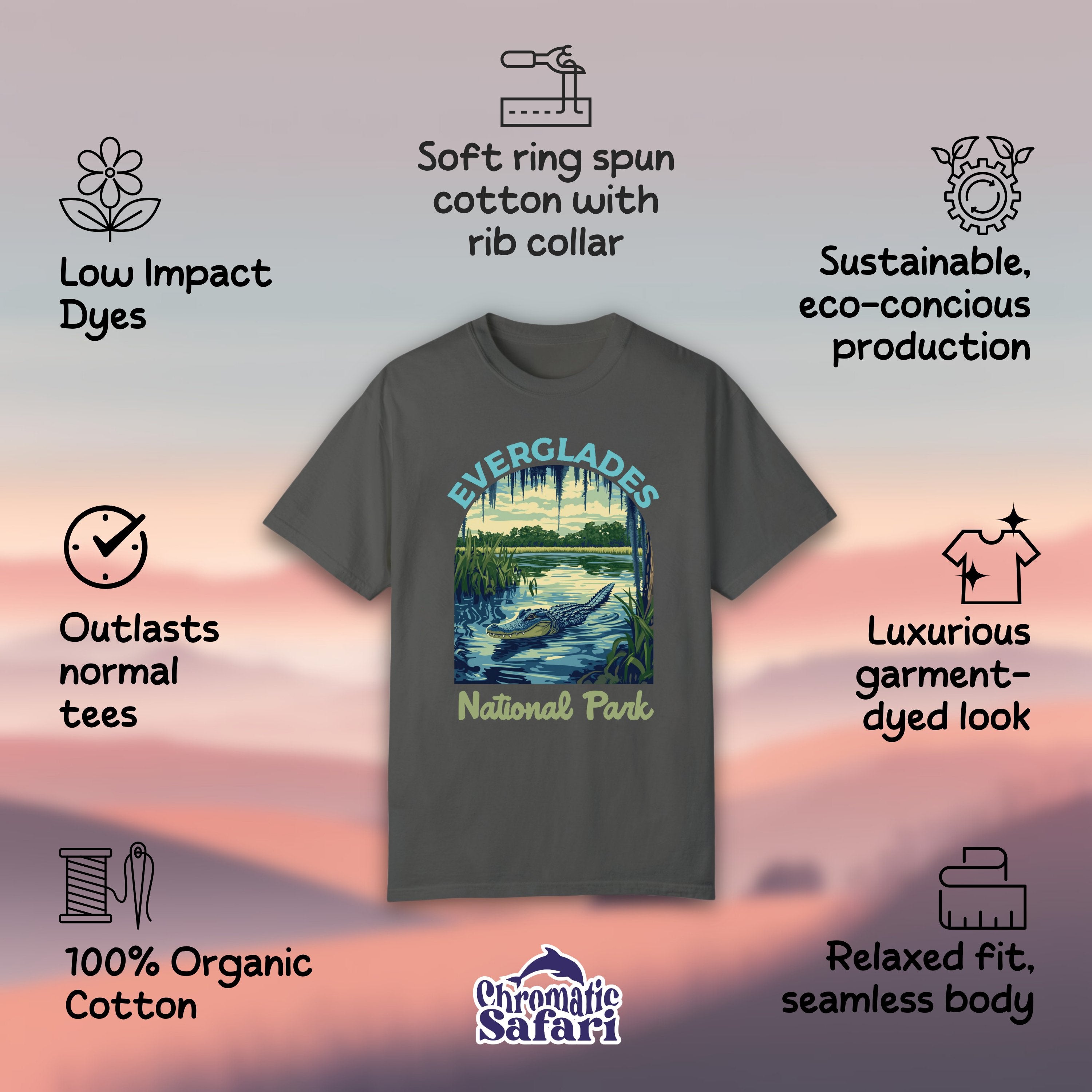 Retro Everglades, FL National Parks Shirt, Hiking Gift Mountain Tee Outdoor Lover Adventure Tshirt, Camping Gift - T-Shirt - Chromatic Safari - True Navy - S
