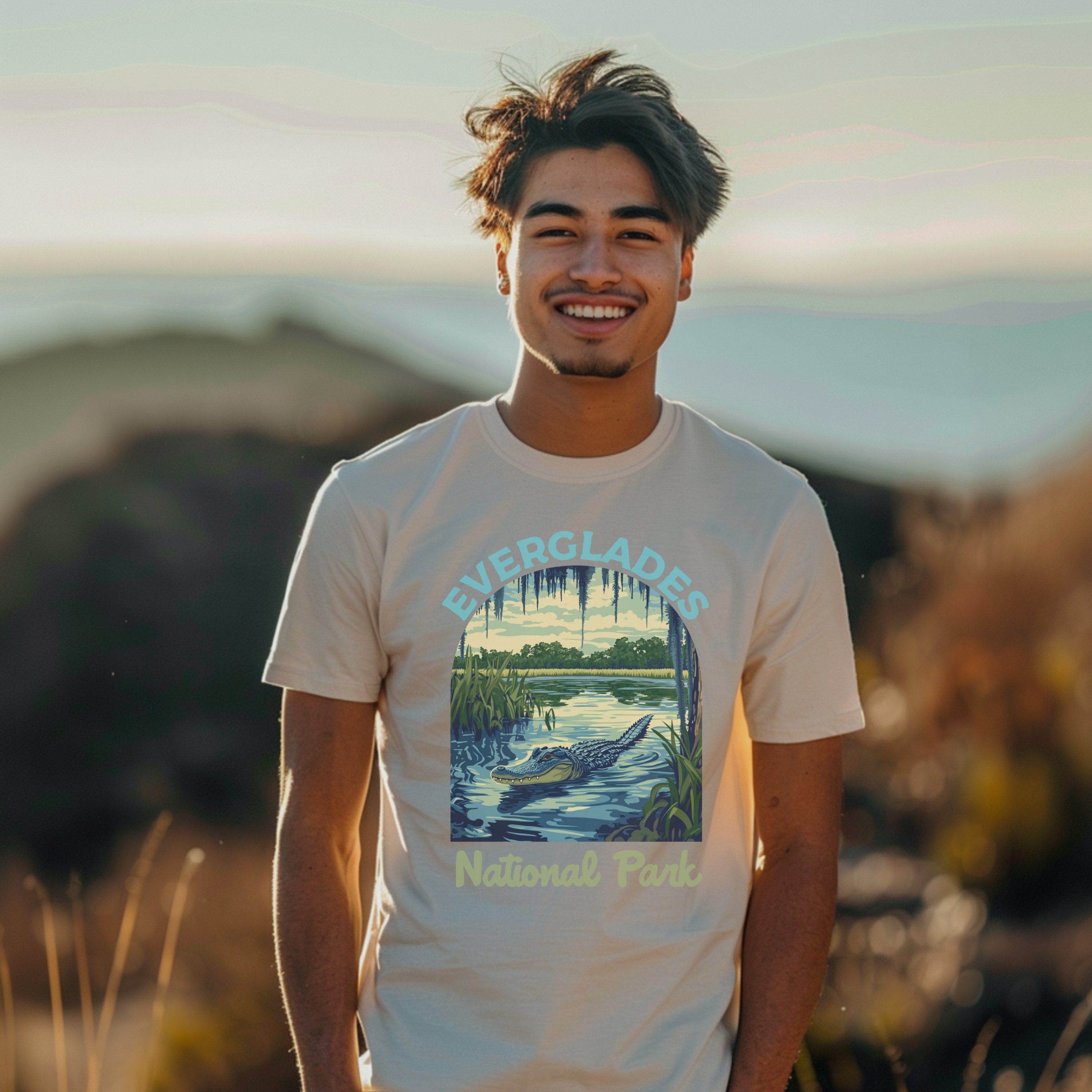 Retro Everglades, FL National Parks Shirt, Hiking Gift Mountain Tee Outdoor Lover Adventure Tshirt, Camping Gift - T-Shirt - Chromatic Safari - Ivory - S
