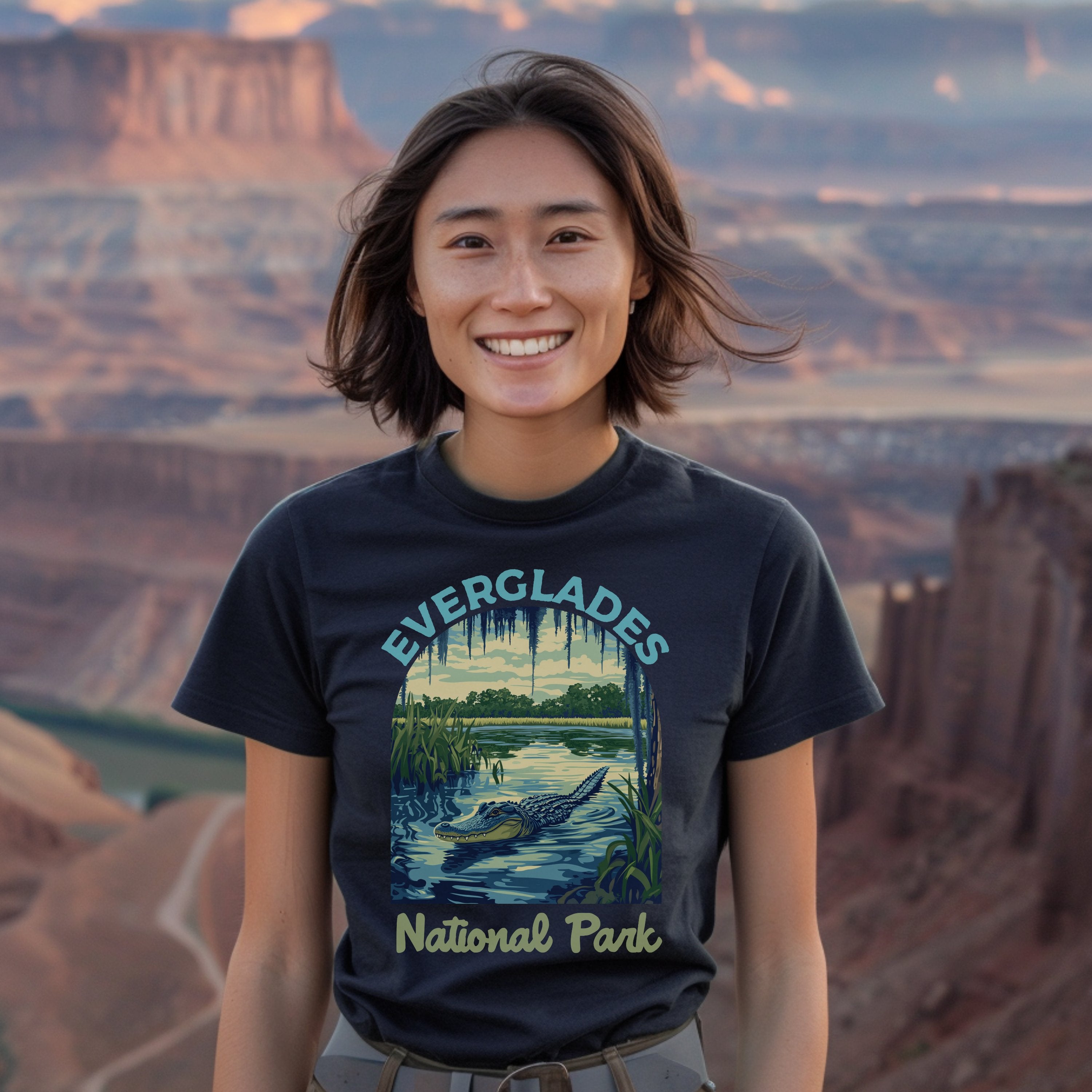 Retro Everglades, FL National Parks Shirt, Hiking Gift Mountain Tee Outdoor Lover Adventure Tshirt, Camping Gift - T-Shirt - Chromatic Safari - True Navy - S
