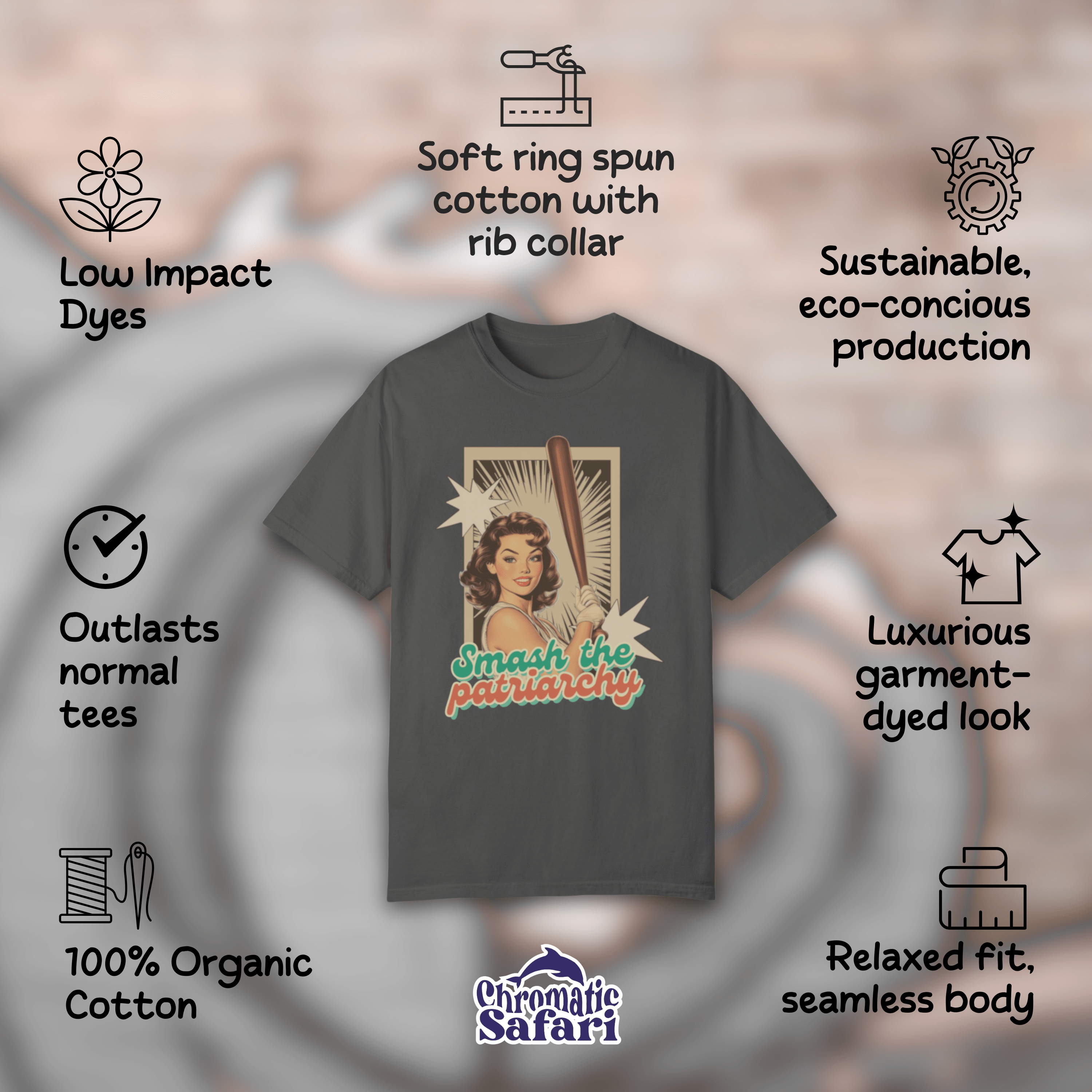 Retro Feminist Shirt, Smash The Patriarchy Tee, Vintage Pin UP Baseball Tee, Gift For Her or Friends - T-Shirt - Chromatic Safari - Moss - S
