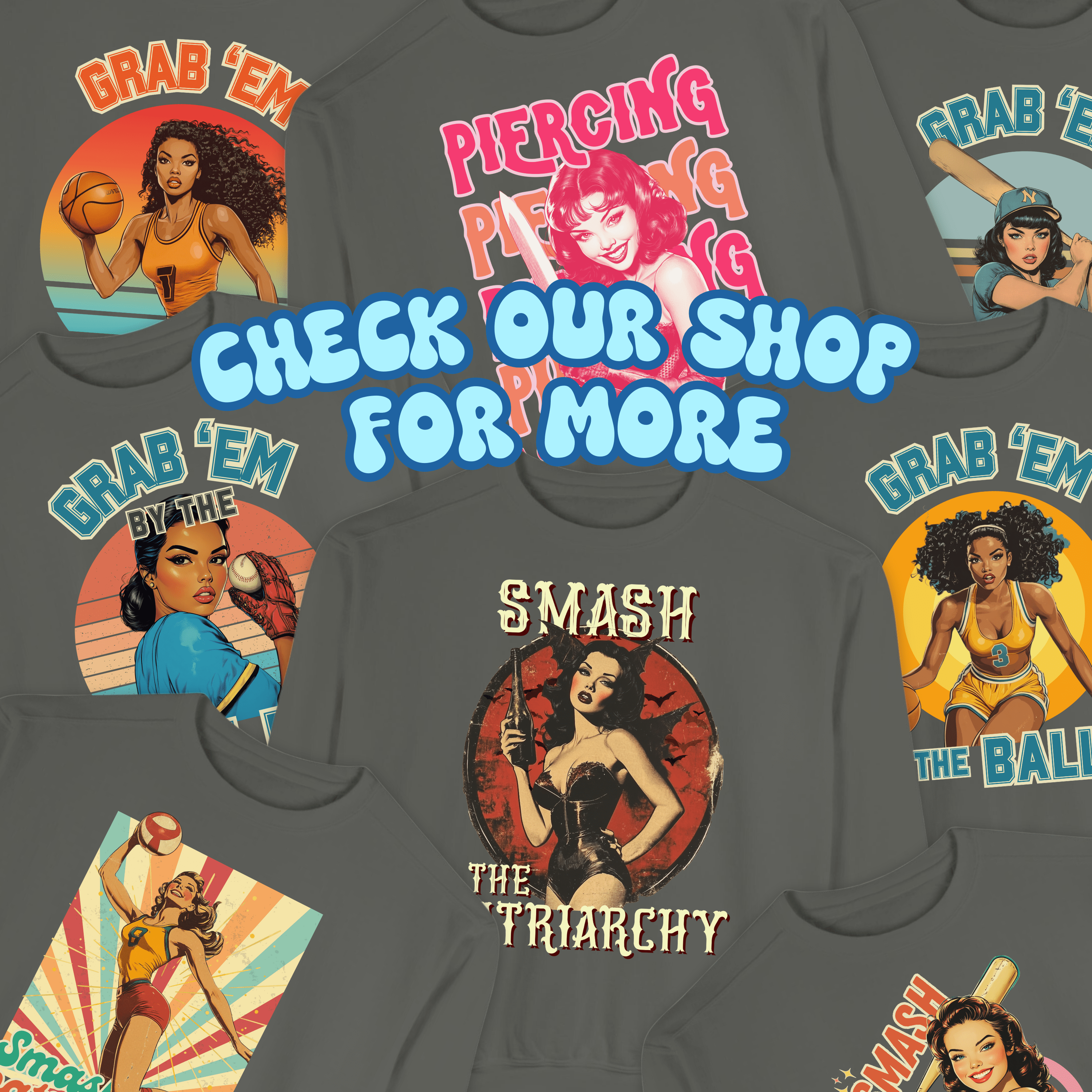 Retro Feminist Sweatshirt, Smash The Patriarchy Pullover Tee, Vintage Pro Choice Pin Up Tee, Gift For Activist - Sweatshirt - Chromatic Safari - Charcoal - S