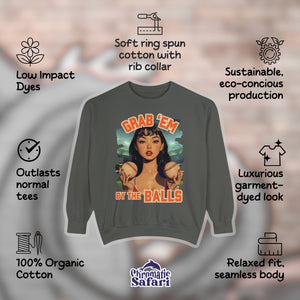 Retro Grab 'Em By The Balls Softball Vintage Pin Up Sweatshirt, Smash The Patriarchy, Feminist Womens Rights Awareness Pullover Tee, Gift For Her - Sweatshirt - Chromatic Safari - Charcoal - S