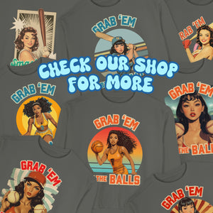 Retro Grab 'Em By The Balls Softball Vintage Pin Up Sweatshirt, Smash The Patriarchy, Feminist Womens Rights Awareness Pullover Tee, Gift For Her - Sweatshirt - Chromatic Safari - Charcoal - S