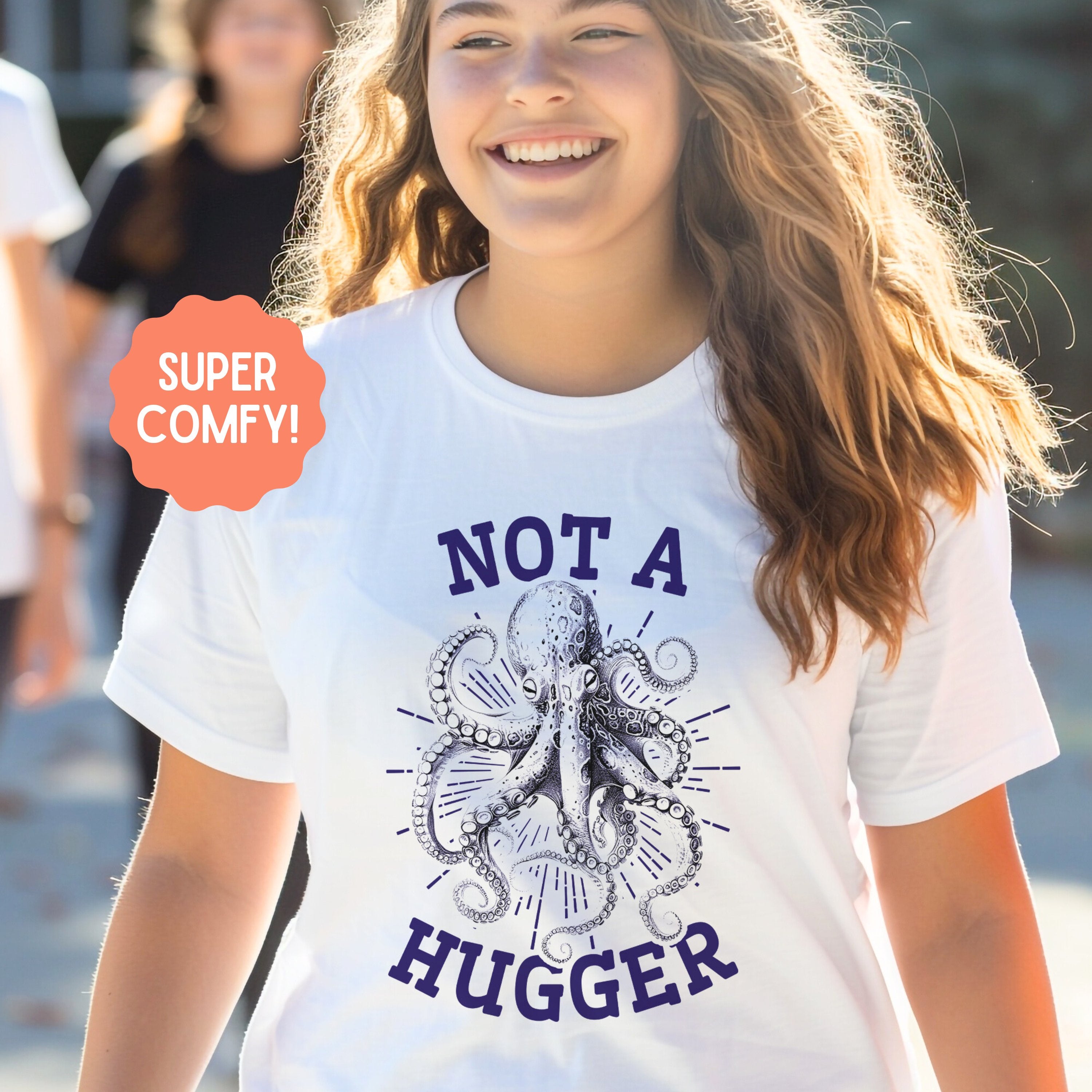 Retro Octopus Funny Anti Social Not A Hugger Band Shirt, Fun Ocean Conservation Vintage 90s Tee, Gift For Surfers or Divers - T - Shirt - Chromatic Safari - White - S