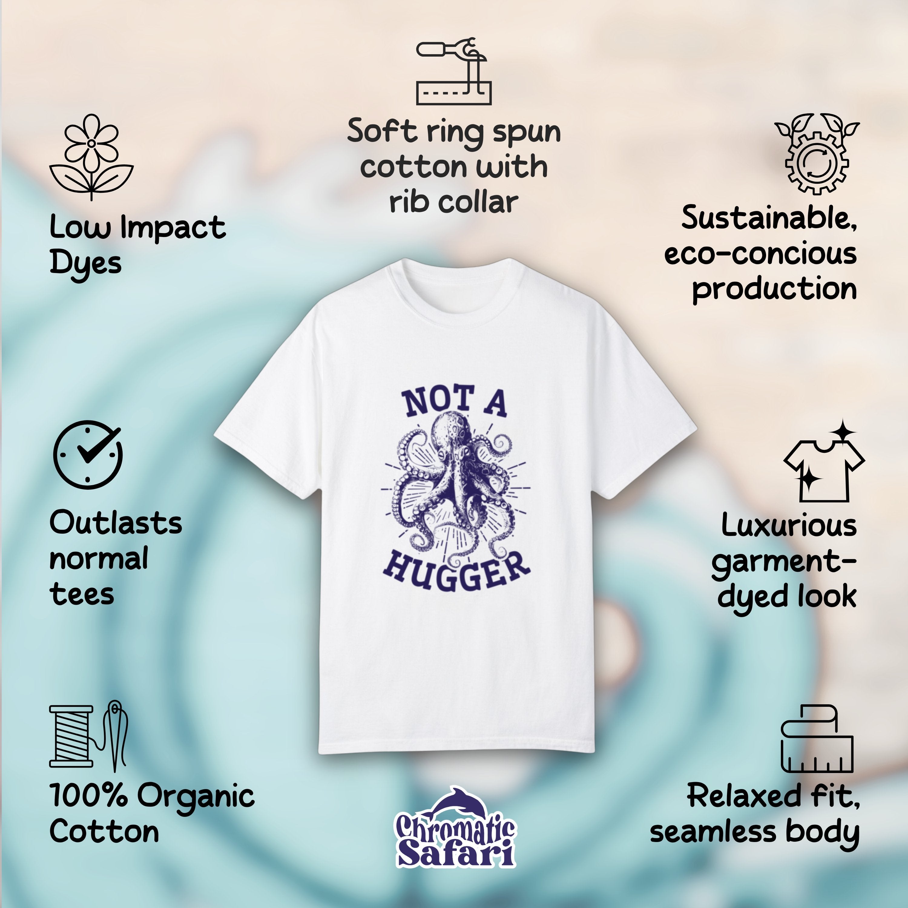Retro Octopus Funny Anti Social Not A Hugger Band Shirt, Fun Ocean Conservation Vintage 90s Tee, Gift For Surfers or Divers - T - Shirt - Chromatic Safari - White - S