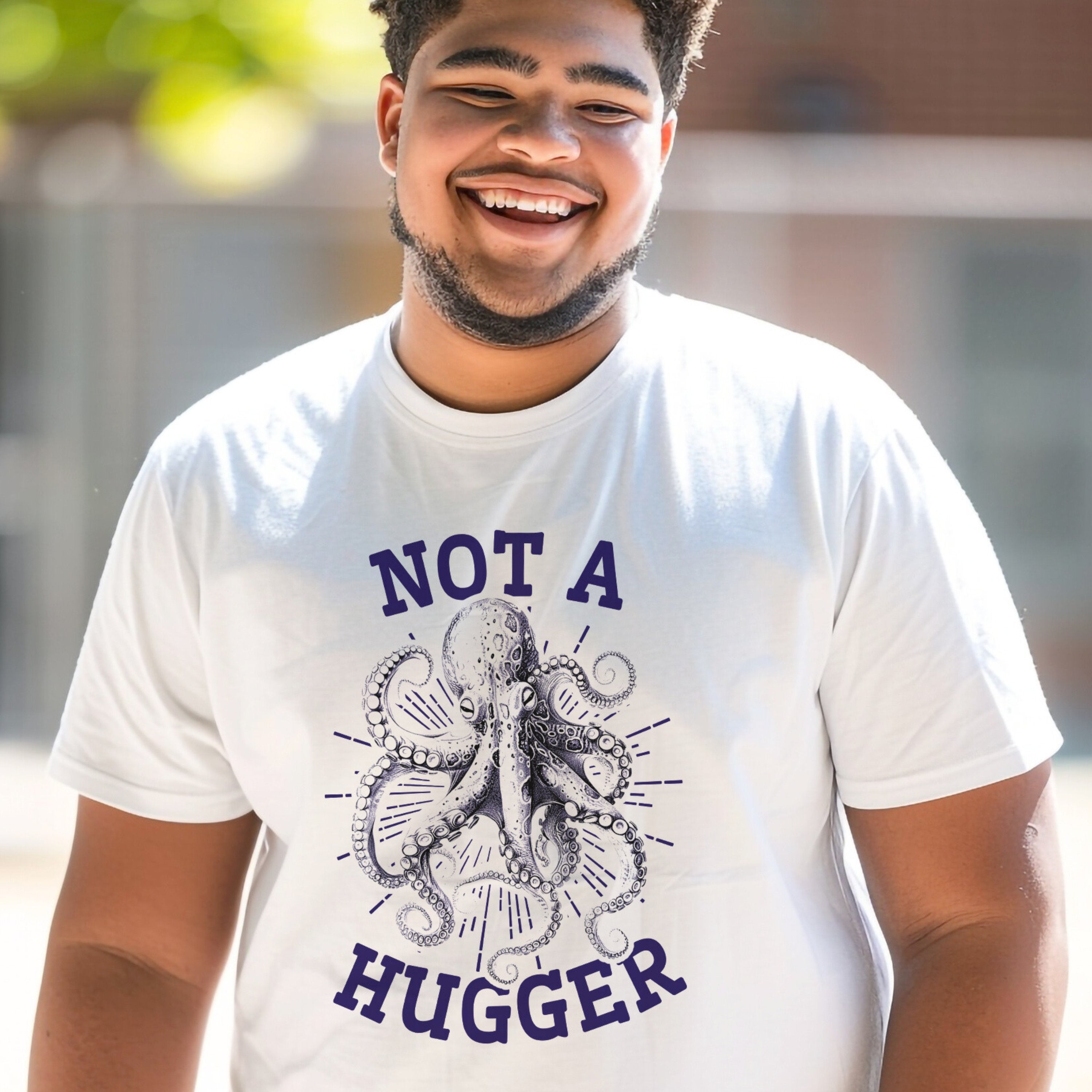 Retro Octopus Funny Anti Social Not A Hugger Band Shirt, Fun Ocean Conservation Vintage 90s Tee, Gift For Surfers or Divers - T - Shirt - Chromatic Safari - White - S
