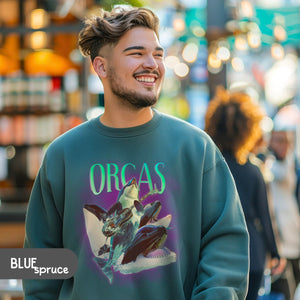 Rock Band Guitarist Orca Whale Sweatshirt, Marine Biology Fun Bootleg Shirt Pullover, Gift for Music Lover - Sweatshirt - Chromatic Safari - Blue Spruce - S