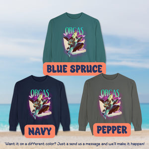 Rock Band Guitarist Orca Whale Sweatshirt, Marine Biology Fun Bootleg Shirt Pullover, Gift for Music Lover - Sweatshirt - Chromatic Safari - True Navy - S