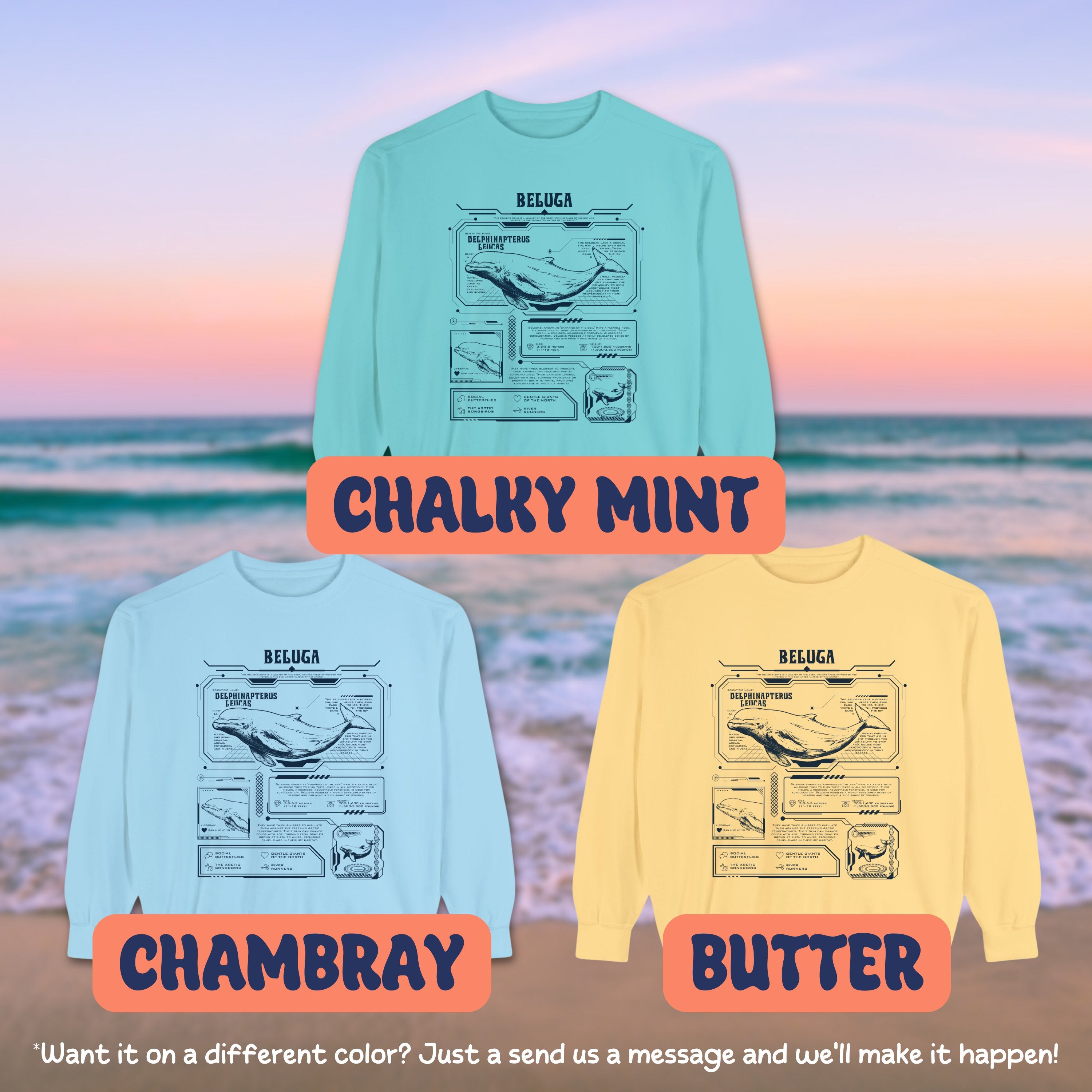 Scifi Beluga Whale Anatomy Shirt Pullover, Marine Animal Anatomical Cyberpunk Sweatshirt, Surfers Gifts - Sweatshirt - Chromatic Safari - Chambray - S