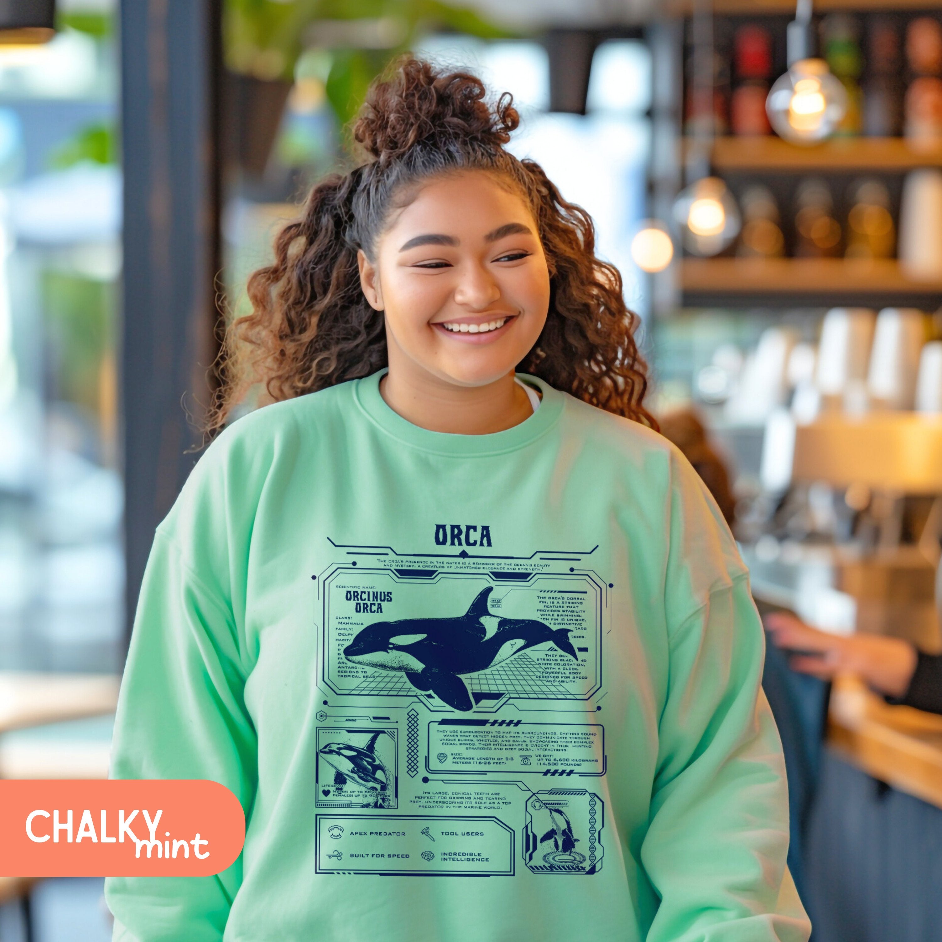 Scifi Orca Killer Whale Anatomy Shirt Pullover, Marine Animal Anatomical Cyberpunk Sweatshirt, Gift For Divers - Sweatshirt - Chromatic Safari - Chalky Mint - S