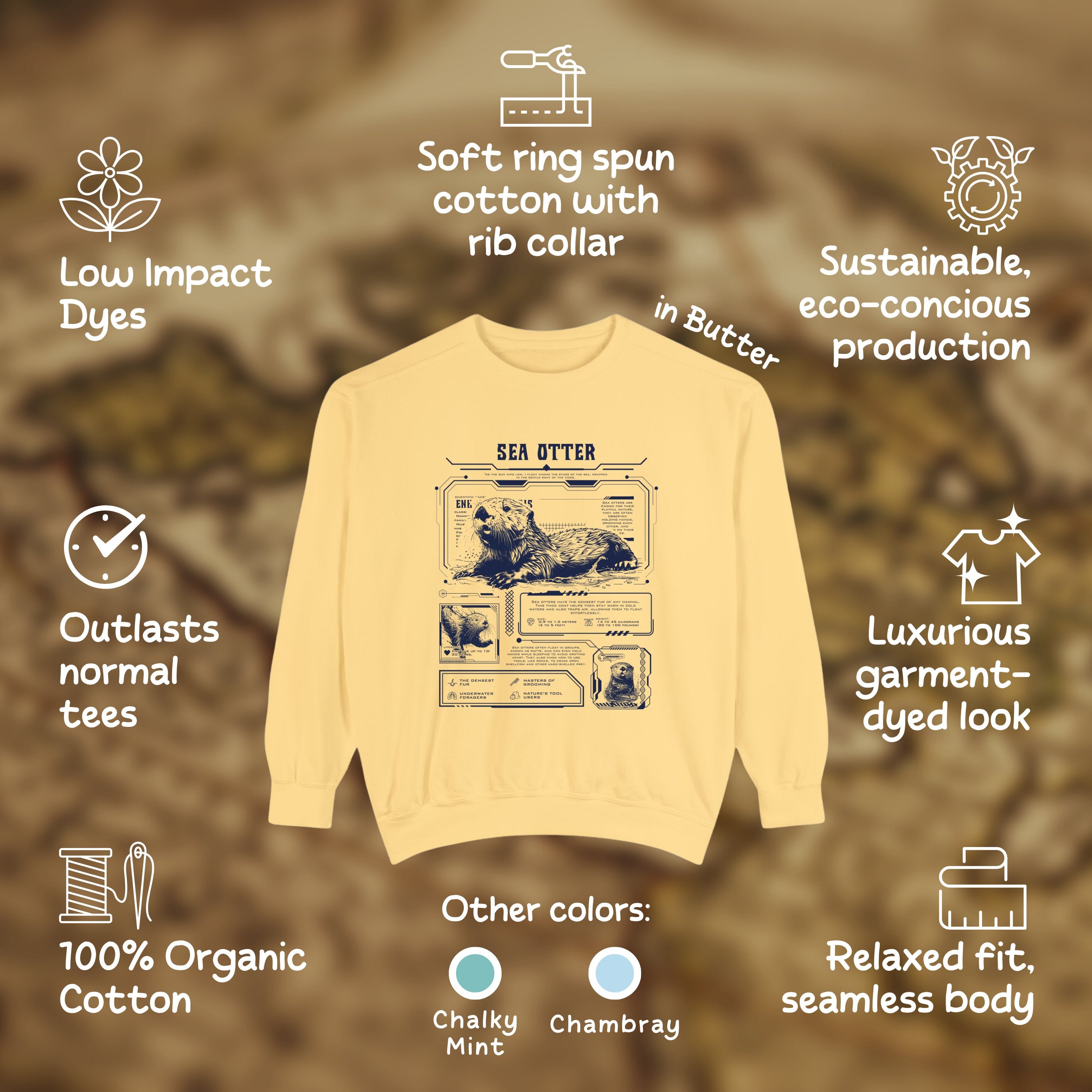 Sea Otter Anatomy Shirt Pullover, Marine Animal Cyberpunk Sweatshirt, Gift For Marine Biologist - Sweatshirt - Chromatic Safari - Chalky Mint - S