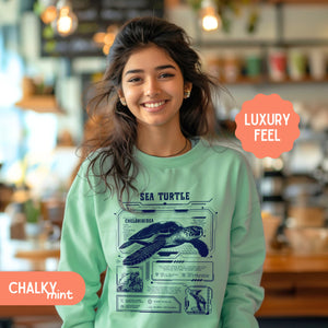 Sea Turtle Anatomy Shirt Pullover, Marine Animal Anatomical Cyberpunk Sweatshirt, Gift For Divers - Sweatshirt - Chromatic Safari - Chalky Mint - S