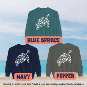 Sea Turtle Silhouette Pullover, Ocean Conservation Marine Biologist Sweatshirt, Birthday Gift - Sweatshirt - Chromatic Safari - Blue Spruce - S